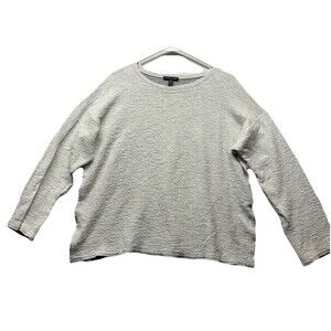 Eileen Fisher Tencel Jacquard Boxy Sweater Crushed Crinkle Medium Gray Texture
